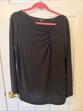Halogen Black Long-Sleeve Asymmetric Twist-Front Top 2X